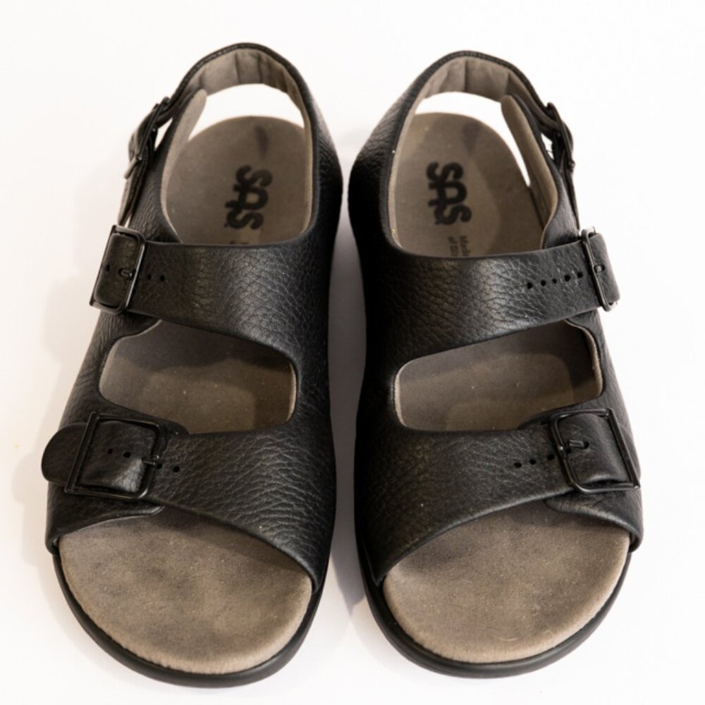 SAS Women's Relaxed Black Leather Flats Sandals Comfort Orthopedic Sandals Sz 7M